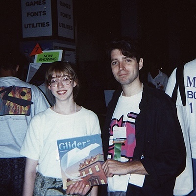 A fan of Glider with John Calhoun at MacWorld, Boston.