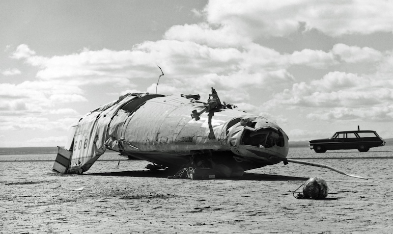 The crashed wreckage of the M2-F2.